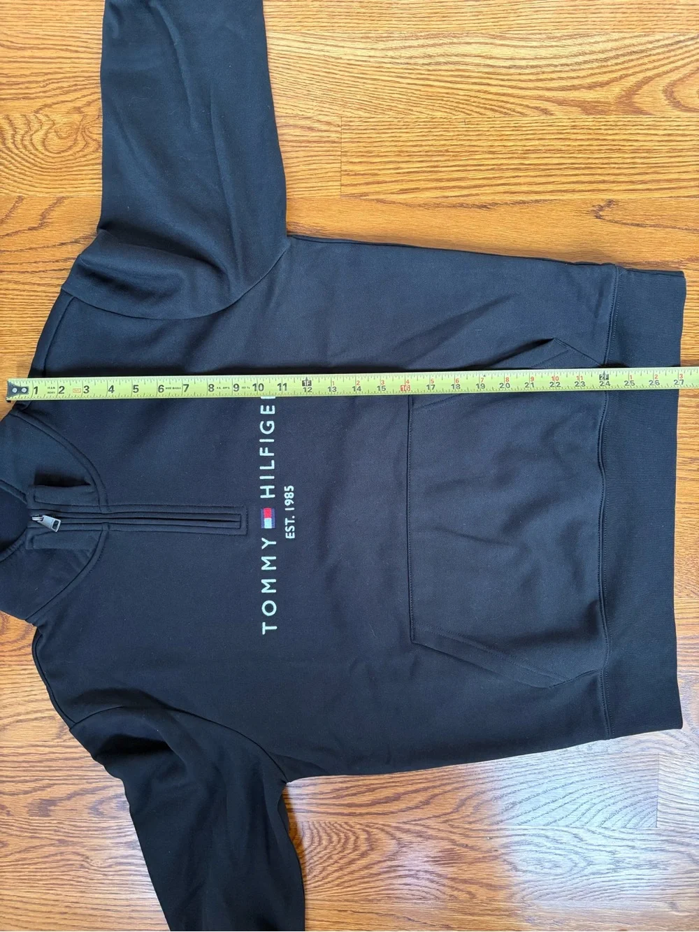 Tommy Hilfiger Black Quarter Zip Sweatshirt with Kangaroo Pocket